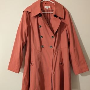 Coral Pink Double-Breasted Trench Coat - Women's